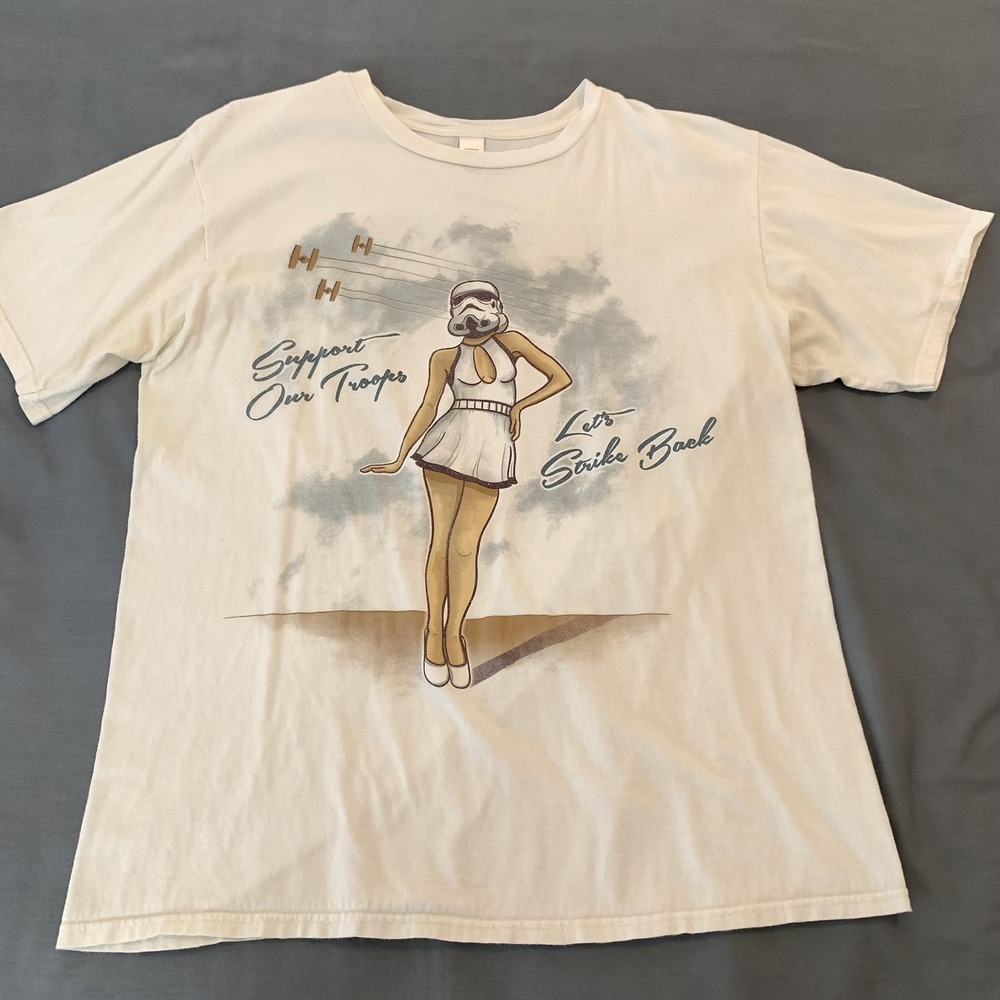 Vtg. Star Wars Shirt Mens Large White Stormtrooper Pinup Graphic Tee shirt.woot!